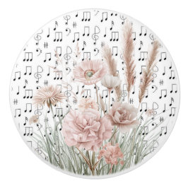 ヴィンテージシート音楽とピンクのワイルドフラワー セラミックノブ