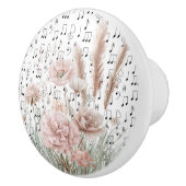 ヴィンテージシート音楽とピンクのワイルドフラワー セラミックノブ (右)