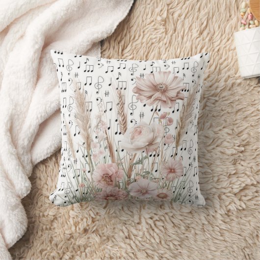 ヴィンテージシート音楽とピンクの牡丹ワイルドフラワー クッション (ブランケット)