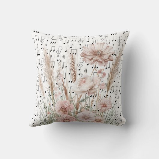 ヴィンテージシート音楽とピンクの牡丹ワイルドフラワー クッション (裏面)