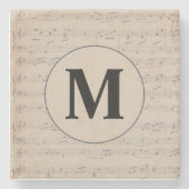ヴィンテージシート音楽ノートモノグラム ストーンコースター (正面)