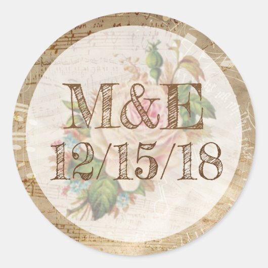 ヴィンテージシート音楽バラステッパーソナライズされたカー ラウンドシール (正面)