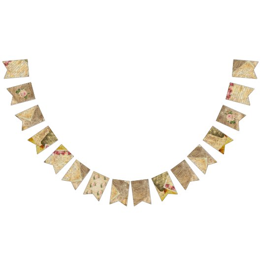 ヴィンテージシート音楽ピンクローズパーティーフラグのバナー バンティングフラッグ (全)