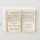 ヴィンテージシート音楽ブックペー結婚ジ 招待状 (正面)