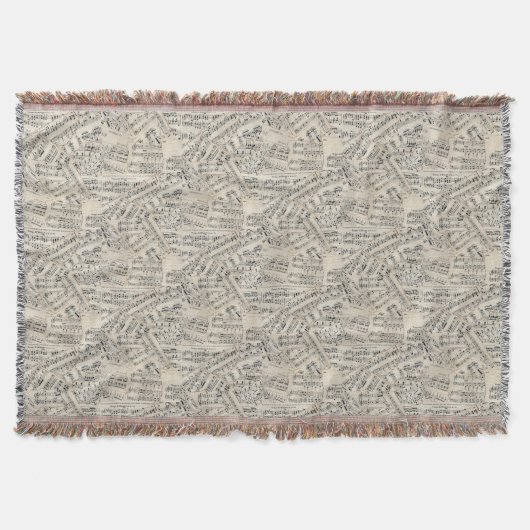 ヴィンテージシート音楽紙コラージュ スローブランケット (正面)