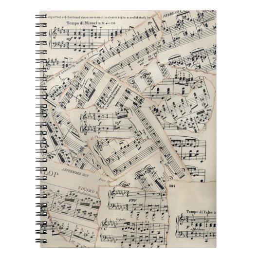 ヴィンテージシート音楽紙コラージュ ノートブック (正面)