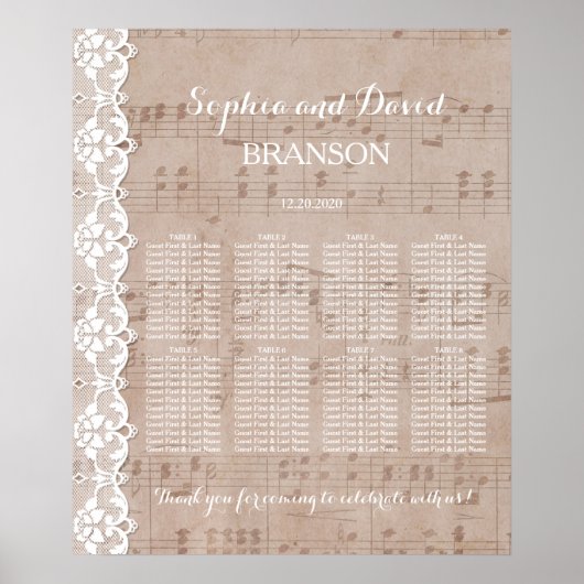 ヴィンテージシート&レース結婚のシーティングチャート ポスター (正面)
