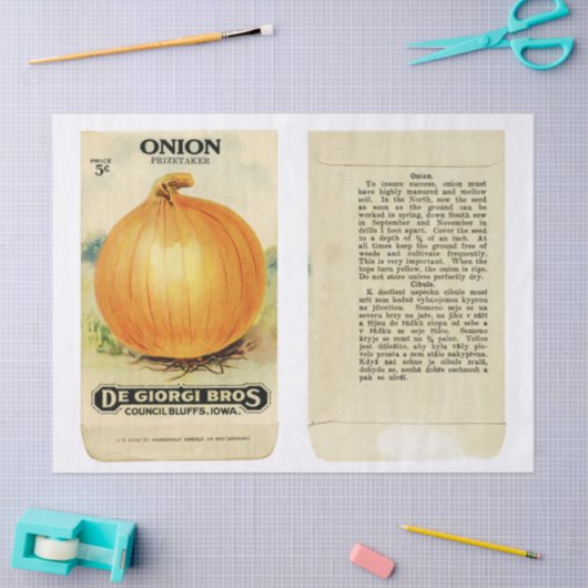 ヴィンテージシードパケットの玉ねぎと指示 薄葉紙 (クラフト)
