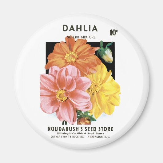 ヴィンテージシードパケットアートダリアガーデンフラワーズ マグネット (正面)