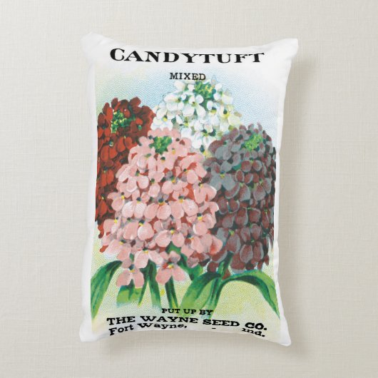 ヴィンテージシードパケットアート、キャンディトゥフトガーデンフラワー アクセントクッション (裏面(縦))