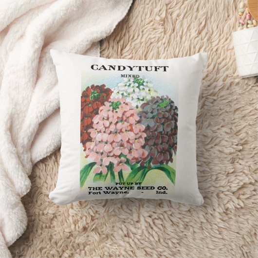 ヴィンテージシードパケットアート、キャンディトゥフトガーデンフラワー クッション (ブランケット)