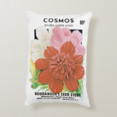 ヴィンテージシードパケットアート、コスモスガーデンフラワー アクセントクッション (裏面(縦))