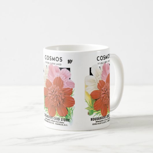 ヴィンテージシードパケットアート、コスモスガーデンフラワー コーヒーマグカップ (正面右)