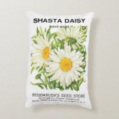 ヴィンテージシードパケットアート、シャスタデイジー花 アクセントクッション (裏面(縦))