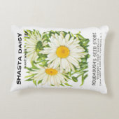 ヴィンテージシードパケットアート、シャスタデイジー花 アクセントクッション (裏面)
