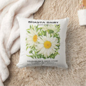 ヴィンテージシードパケットアート、シャスタデイジー花 クッション (ブランケット)
