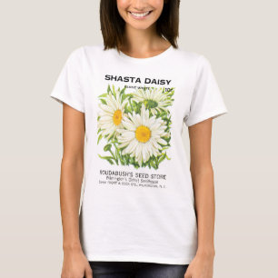ヴィンテージシードパケットアート、シャスタデイジー花 Tシャツ