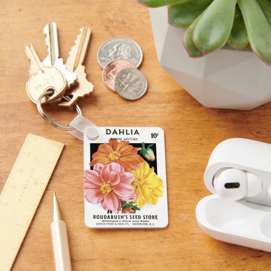 ヴィンテージシードパケットアート、ダリアガーデンフラワー キーホルダー (デスク)