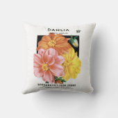 ヴィンテージシードパケットアート、ダリアガーデンフラワー クッション (裏面)