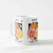 ヴィンテージシードパケットアート、ダリアガーデンフラワー コーヒーマグカップ (正面左)