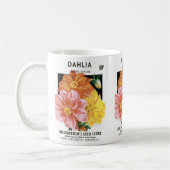 ヴィンテージシードパケットアート、ダリアガーデンフラワー コーヒーマグカップ (左)