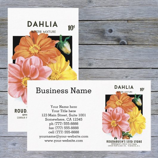 ヴィンテージシードパケットアート、ダリアガーデンフラワー 名刺