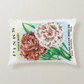 ヴィンテージシードパケットアート、ピンクカーネーション花 アクセントクッション (正面)