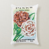 ヴィンテージシードパケットアート、ピンクカーネーション花 アクセントクッション (正面(垂直))