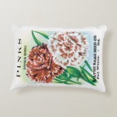 ヴィンテージシードパケットアート、ピンクカーネーション花 アクセントクッション (裏面)