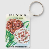 ヴィンテージシードパケットアート、ピンクカーネーション花 キーホルダー (裏面)