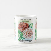 ヴィンテージシードパケットアート、ピンクカーネーション花 コーヒーマグカップ (中央)