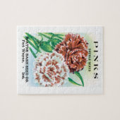 ヴィンテージシードパケットアート、ピンクカーネーション花 ジグソーパズル (横)