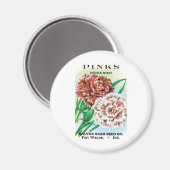 ヴィンテージシードパケットアート、ピンクカーネーション花 マグネット (正面/裏面)