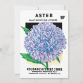 ヴィンテージシードパケットアート、紫色のアスター花 (正面)
