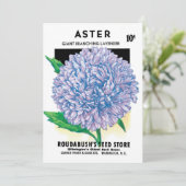 ヴィンテージシードパケットアート、紫色のアスター花 (スタンド正面)