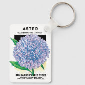 ヴィンテージシードパケットアート、紫色のアスター花 キーホルダー (裏面)