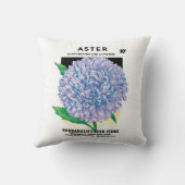 ヴィンテージシードパケットアート、紫色のアスター花 クッション (裏面)