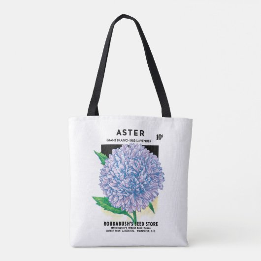 ヴィンテージシードパケットアート、紫色のアスター花 トートバッグ (裏面)
