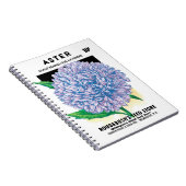 ヴィンテージシードパケットアート、紫色のアスター花 ノートブック (右側)