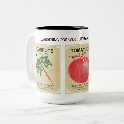 ヴィンテージシードパケットガーデナーのマグカップ ツートーンマグカップ (正面左)