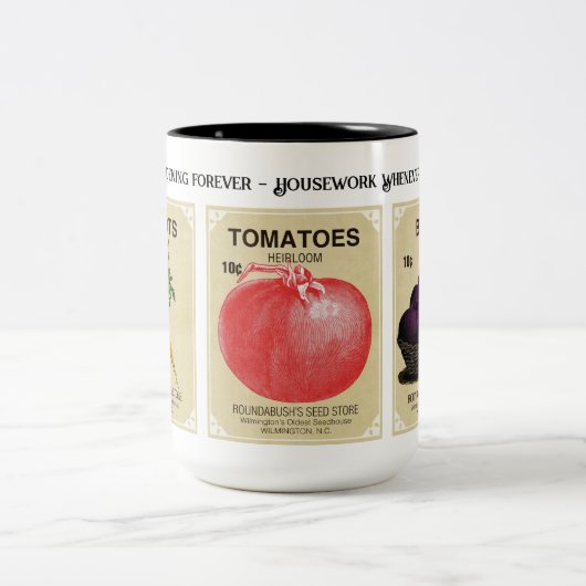 ヴィンテージシードパケットガーデナーのマグカップ ツートーンマグカップ (中央)