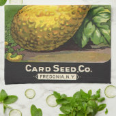 ヴィンテージシードパケットラベルアートイエローサマースカッシュ キッチンタオル (折り畳み)