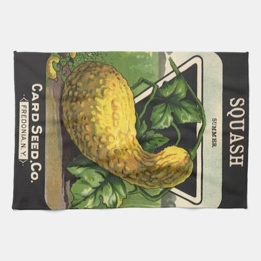 ヴィンテージシードパケットラベルアートイエローサマースカッシュ キッチンタオル (横)