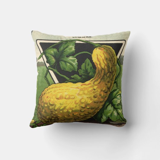 ヴィンテージシードパケットラベルアートイエローサマースカッシュ クッション (裏面)