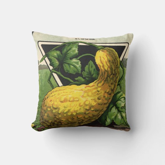 ヴィンテージシードパケットラベルアートイエローサマースカッシュ クッション (正面)