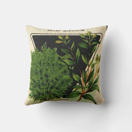 ヴィンテージシードパケットラベルアートスウィートマジョラムハーブ クッション (裏面)
