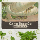 ヴィンテージシードパケットラベルアートホワイトバミューダオニオン キッチンタオル (折り畳み)