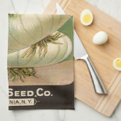 ヴィンテージシードパケットラベルアートホワイトバミューダオニオン キッチンタオル (四つ折り)