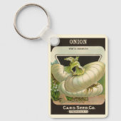 ヴィンテージシードパケットラベルアートホワイトバミューダオニオン キーホルダー (正面)