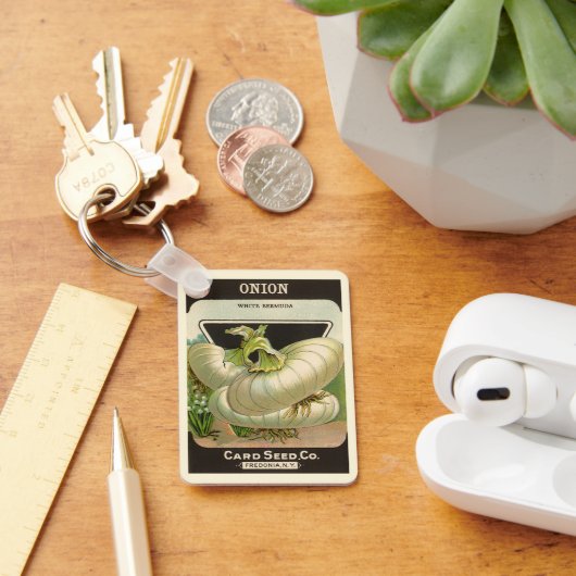 ヴィンテージシードパケットラベルアートホワイトバミューダオニオン キーホルダー (デスク)